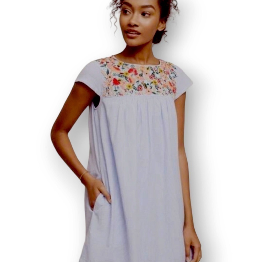 Chelsea & Theodore White Dress with Floral Embroidery